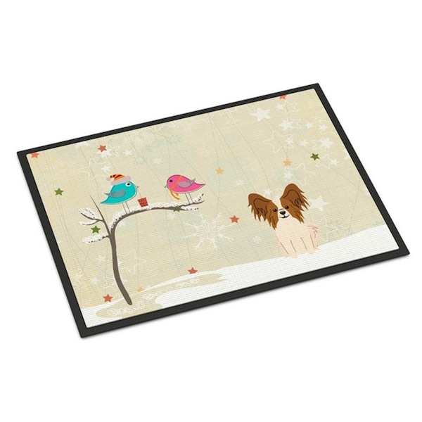 Carolines Treasures Christmas Presents Between Friends Papillon Red White Indoor or Outdoor Mat, 18 x 0.25 x 27 in. BB2550MAT - main